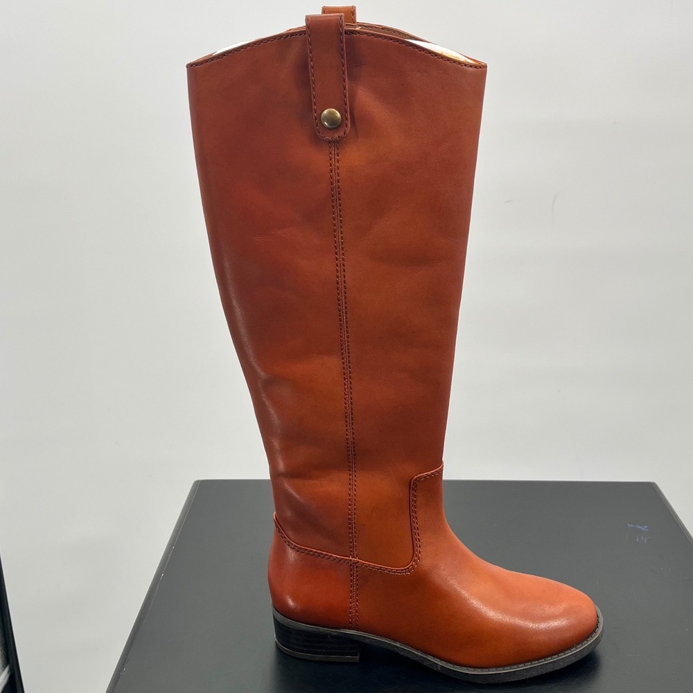 INC Fawne Riding Boots Womens 6M Cognac New Leather Tall Side Zip Block Heel
